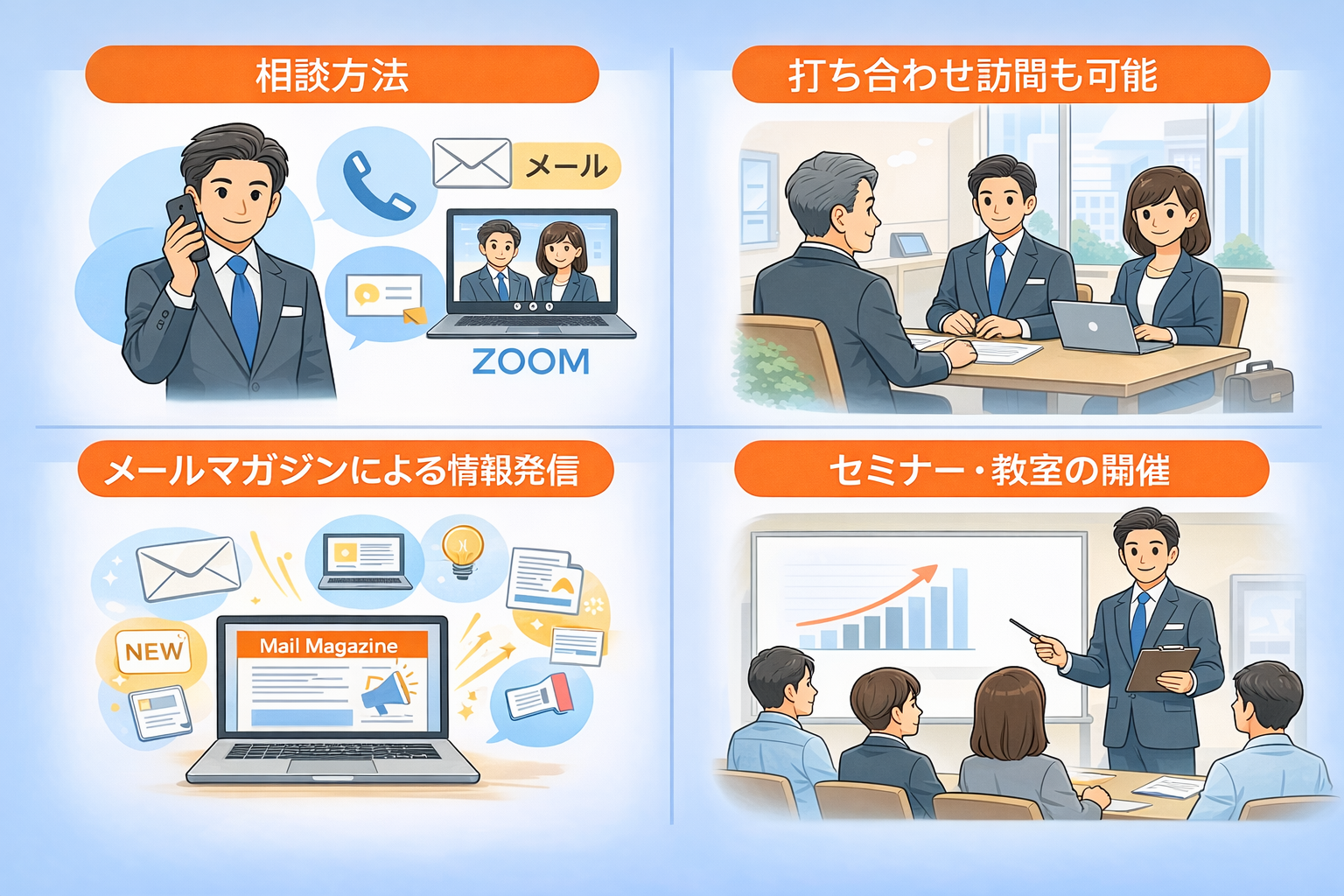 DIKの相談対応。電話、ZOOM、メールだけでなく訪問も可能。メルマガやセミナーでサポートもしています。