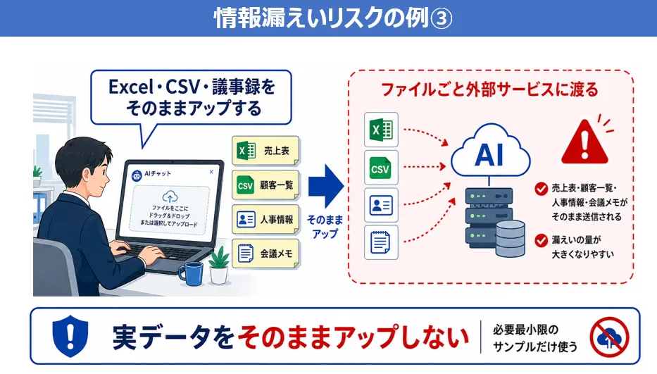 情報漏洩リスクの例 実データをそのままアップしない